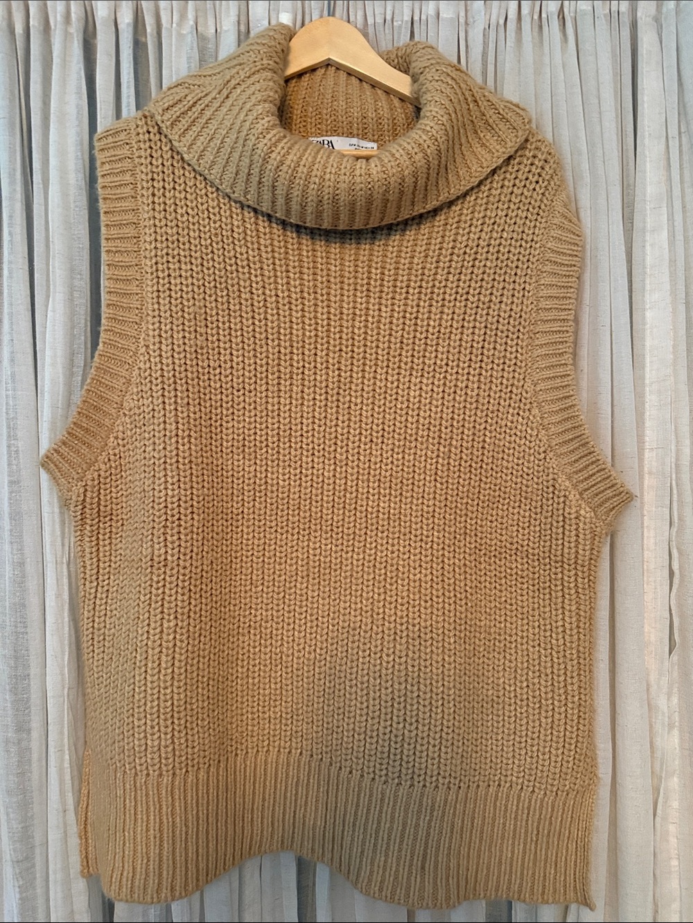 Zara Camel Knit Sleeveless Cowl Neck Sweater Vest